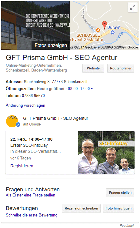 Google Q&A Bereich - GFT Prisma